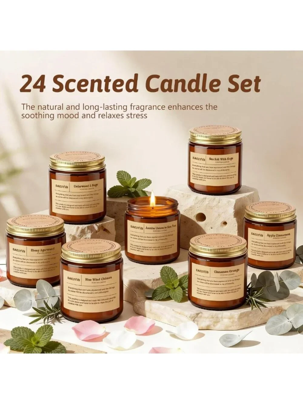 24 Pack Aromatherapy Scented Candles - Long Lasting Soy Wax Gifts for All